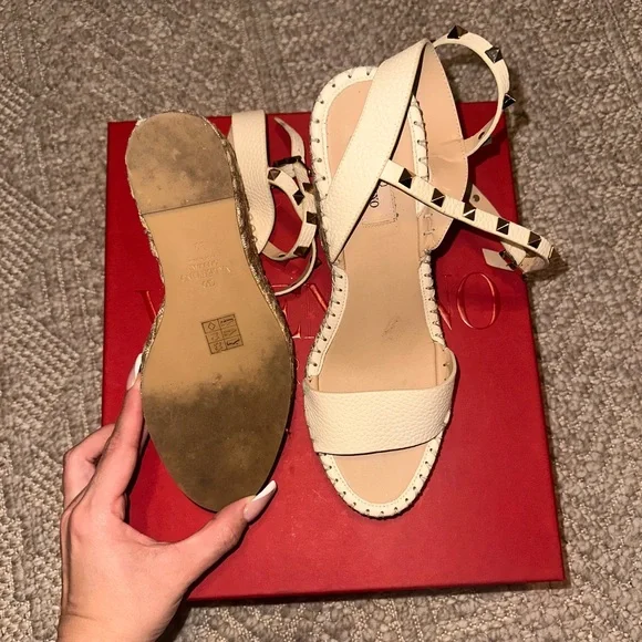 Valentino Garavani Beige and Brown Wedge Sandals